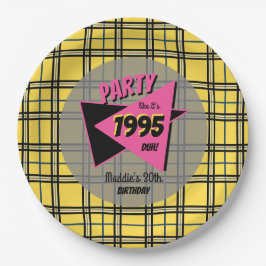 Prato De Papel QUALQUER xadrez amarela e festa de aniversário ros