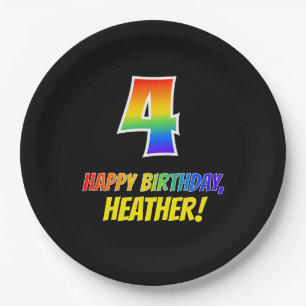 Prato De Papel Quarto aniversário: Negrito, Divertido, Simples, A