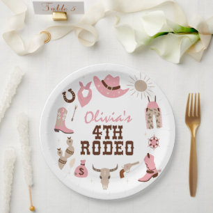 Prato De Papel Quarto Rodeio Pink Western Cowboy 4º Aniversário