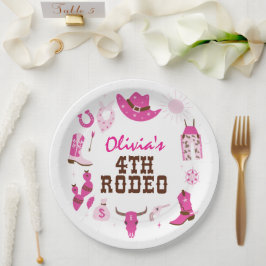 Prato De Papel Quarto Rodeio Rosa Ocidental Cowboy 4º Aniversário