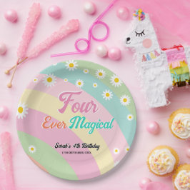 Prato De Papel Quatro Mágicas Margarida de Quarto Aniversário