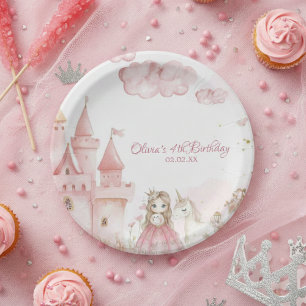 Prato De Papel Quatro Vezes A Princesa Castelo Rosa de 4º Anivers