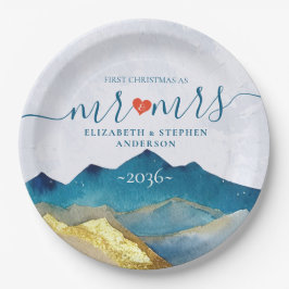 Prato De Papel Que A Aventura Comece Um Casamento Dourado Azul De