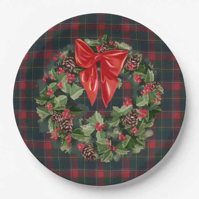 Prato De Papel Quebec Provincial Tartan Wreath Natal (Frente)