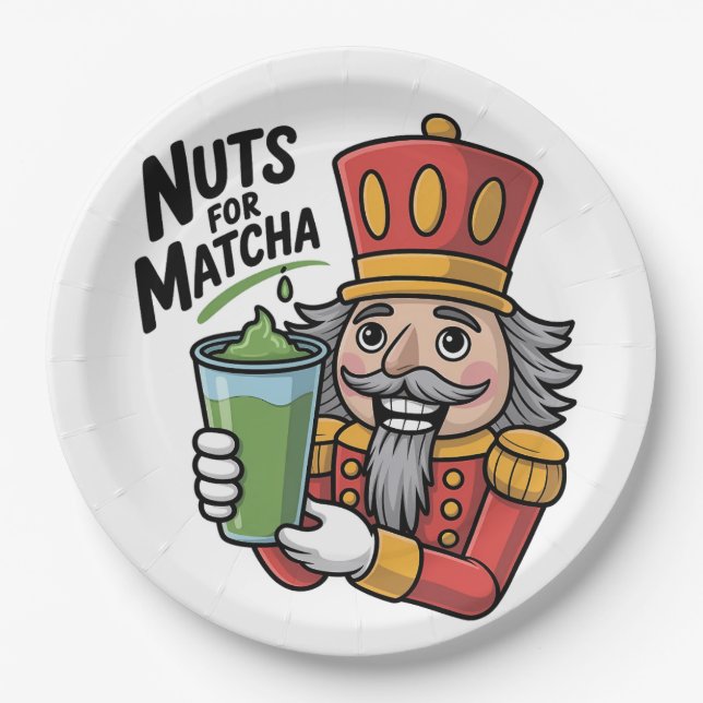 Prato De Papel Quebra-Nozes Segurando Matcha Latte Nozes Engraçad (Frente)