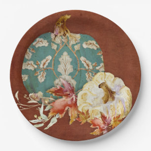 Prato De Papel Queda Ação de Graças Pumpkin Scroll Padrão Folha A