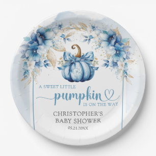 Prato De Papel Queda azul empoeirado e abóbora-dourada