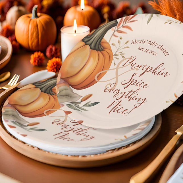 Prato De Papel Queda De Pumpkin Spice Chá de fraldas Autumn Water (Pumpkin spice Fall baby shower party plates)