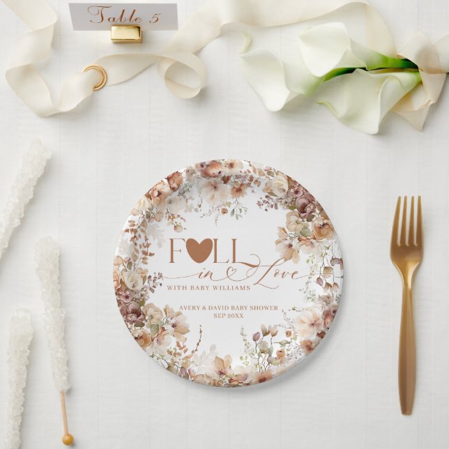 Prato De Papel Queda do Chá de fraldas neutro da abóbora Floral (Casamento)