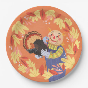 Prato De Papel Queda do espantalho do outono e da Turquia