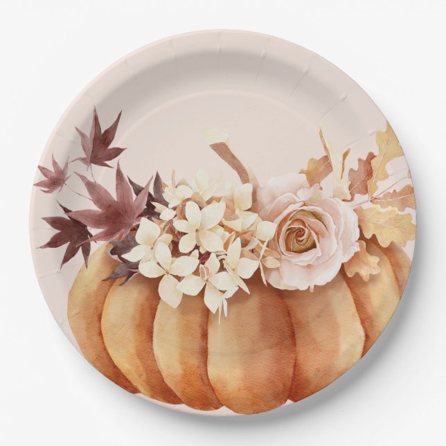 Prato De Papel Queda Floral Russo Autumn Pumpkin Aniversário (Frente)