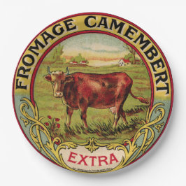 Prato De Papel Queijo francês do vintage com a placa do