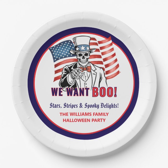Prato De Papel Queremos Boo Patriótico Festa de Figurino de Hallo (Frente)