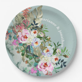 Prato De Papel Quic Aquamarine Floral Personalizado Eucalyptus