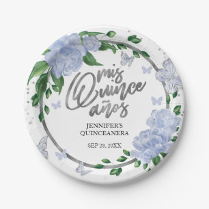 Prato De Papel Quinceanera Butterflys Dusty Blue Gown