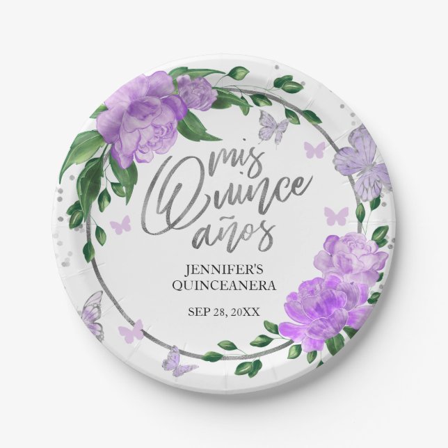 Prato De Papel Quinceanera Butterflys Lavanda (Frente)
