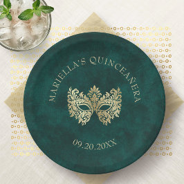 Prato De Papel Quinceanera Elegante Mascarada Verde