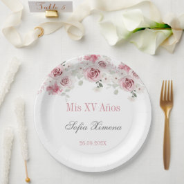 Prato De Papel Quinceañera Floral Rosa Esmagada