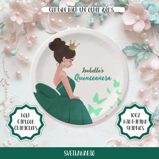 Prato De Papel Quinceañera Green Elegante Princesa Placa de Papel