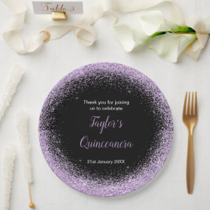 Prato De Papel Quinceanera Light Purple Faux Glitter