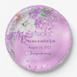 Prato De Papel Quinceanera Lilac Púrpura Placa de Papel Floral
