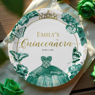 Prato De Papel Quinceanera Paper Planta Vestido Verde Esmeralda