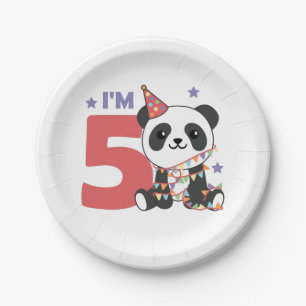 Prato De Papel Quinto Aniversário Panda Para Crianças 5 Anos Plac