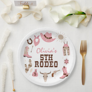 Prato De Papel Quinto Rodeio Pink Western Cowboy Aniversário de 5