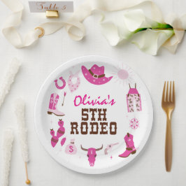 Prato De Papel Quinto Rodeio Pink Western Cowboy Aniversário de 5