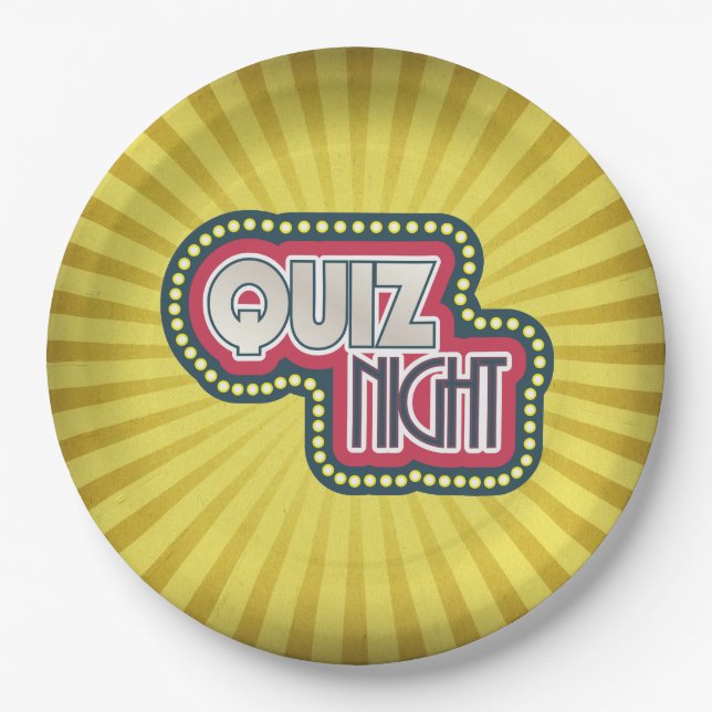 Prato De Papel Quiz Night Trivia Party Yellow Sunburst (Frente)