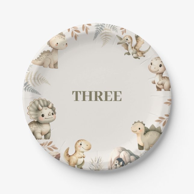 Prato De Papel Raaring Boho Dinossaur Theme Aniversário (Frente)