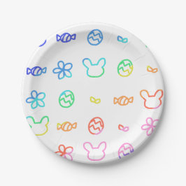 Prato De Papel Rabbit, eggs, sweets and flowers 卵とお菓子と花ペーパープレート