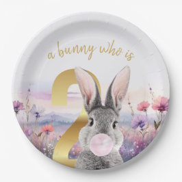 Prato De Papel Rabbit Segundo Aniversário soprando pastilha elást