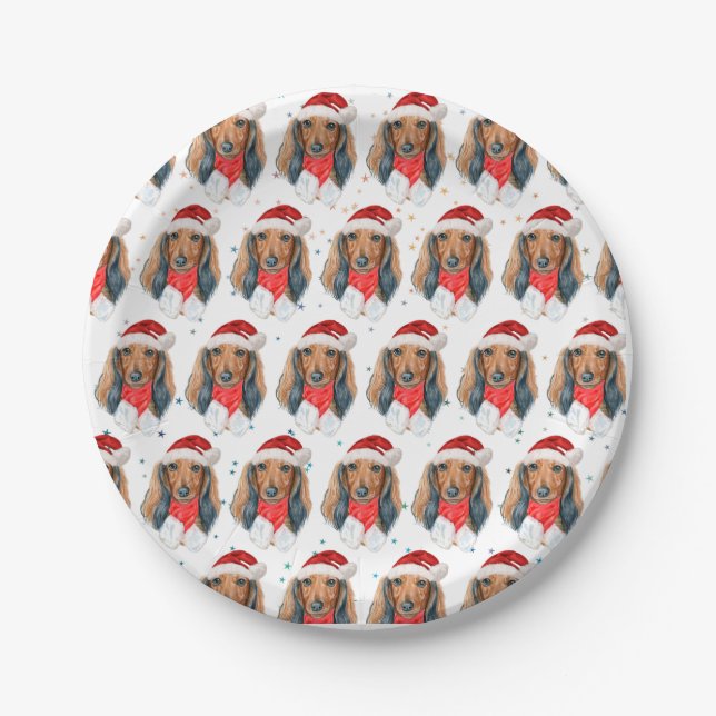Prato De Papel Raça de Cachorro Dachshund Natal (Frente)