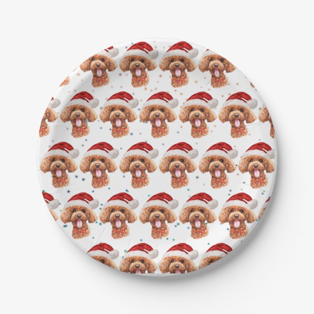Prato De Papel Raça de Cão Poodle Estrelas de Natal (Frente)