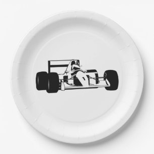 Prato De Papel Race Car Silhouette preto e branco