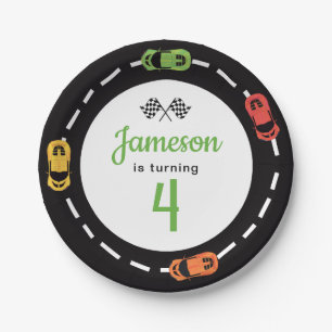 Prato De Papel Race Track Boys 4º Aniversário White Paper Placas