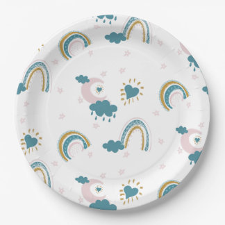 Prato De Papel Rainbow Baby Pastel Pattern - Enfermeiro Whimsical
