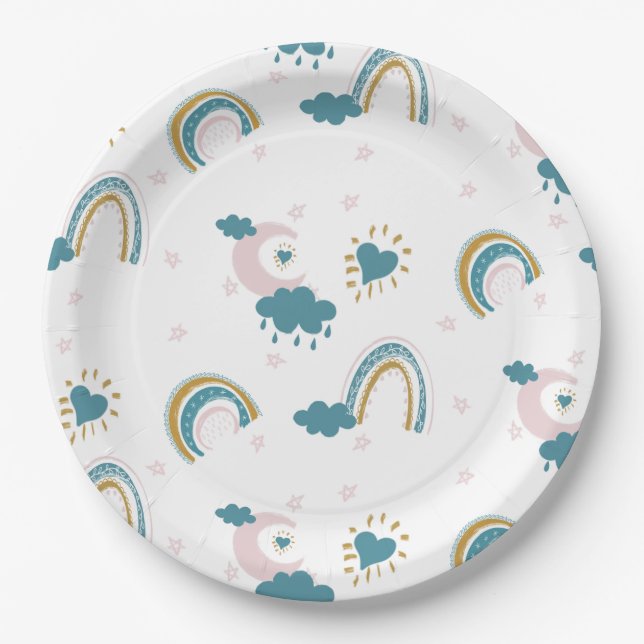 Prato De Papel Rainbow Baby Pastel Pattern - Enfermeiro Whimsical (Frente)