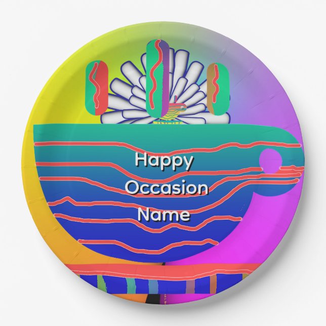 Prato De Papel Rainbow Blue Cup Saucer (Frente)