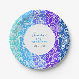 Prato De Papel Rainbow Blue Stripes Floral Aniversário