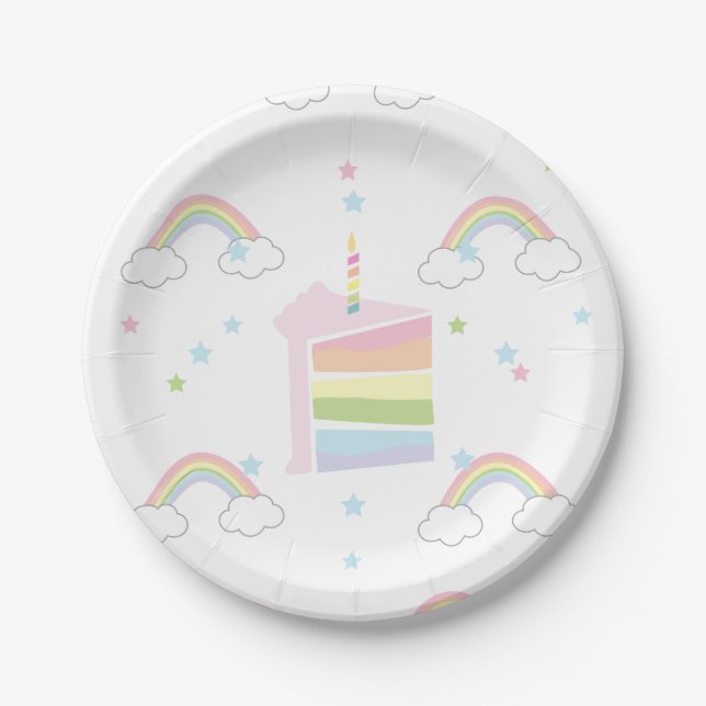 Prato De Papel Rainbow Cake Birthday (Frente)