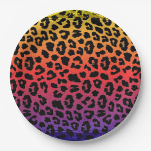 Prato De Papel Rainbow Colors Fantasy Leopard Print Patterno