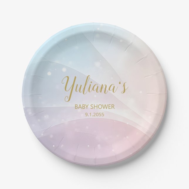 Prato De Papel Rainbow Gradient Invitation | Elegant Pastel Spark (Frente)