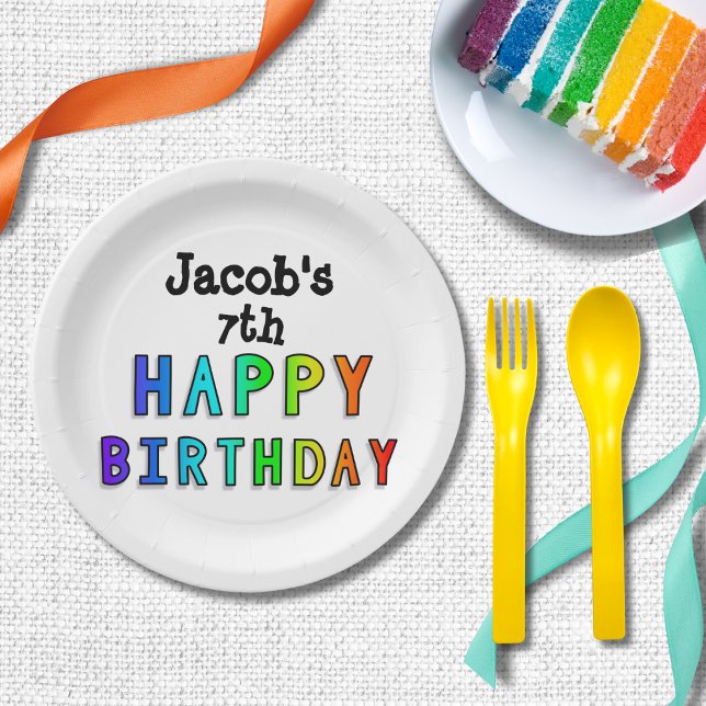 Prato De Papel Rainbow Happy Birthday Personalizado (Criador carregado)