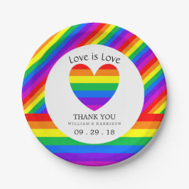 Prato De Papel Rainbow Heart Love is Love