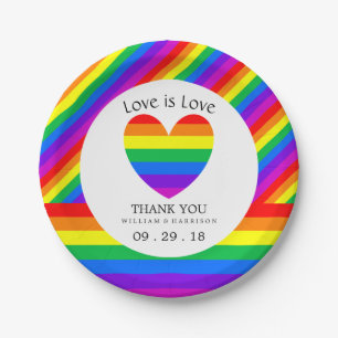 Prato De Papel Rainbow Heart Love is Love