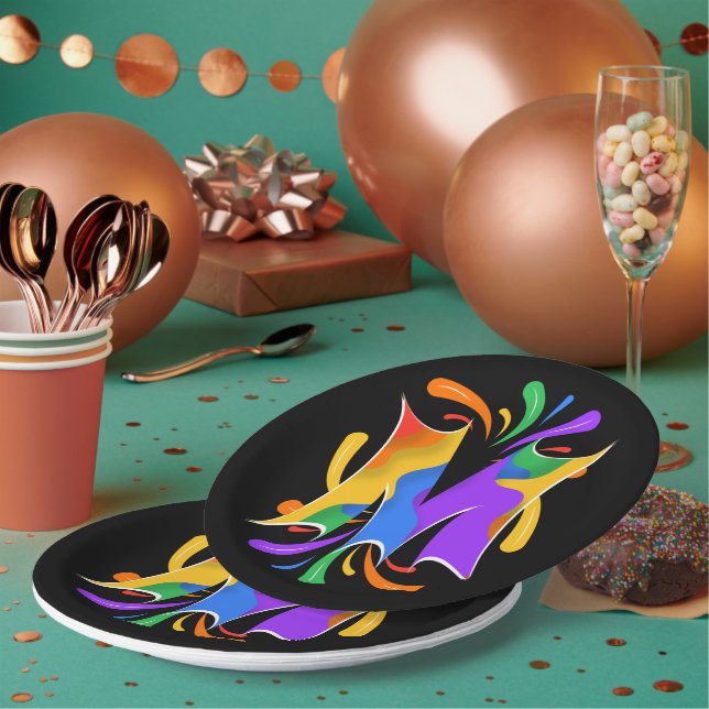 Prato De Papel Rainbow Letter M Monogram Abstract (Múltiplo)