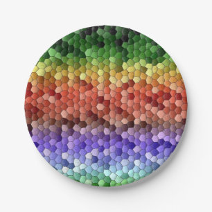 Prato De Papel Rainbow Mosaic Pattern