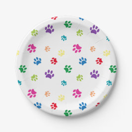 Prato De Papel Rainbow Painted Paw Prints Party